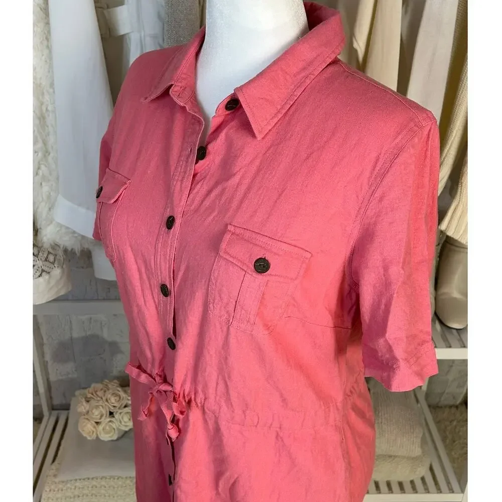 Appleseed’s Women's Size 14 Petite Pink Linen Button Up Shirt Dress #0513 - Picture 3 of 14